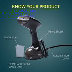 Balzano Garment Steamer 1700W for Clothes | Portable Handheld Steamer Iron | 360ml Tank, 30s Heat-Up, 28g Continuous Steam | Horizontal/Vertical Use | Easy Refill, Fabric Brush, Black