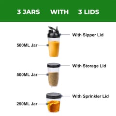 Balzano Bullet Mixer Grinder 500W, 3 Jars, 2 Blades, 3 Lids, Blender for Smoothies and Juices, Nutri Blender for Kitchen, Smoothie Maker, Italian Design, Made in India, Black