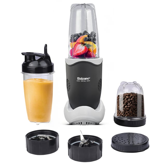 Balzano Bullet Mixer Grinder 500W, 3 Jars, 2 Blades, 3 Lids, Blender for Smoothies and Juices, Nutri Blender for Kitchen, Smoothie Maker, Italian Design, Made in India, Black