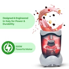 Balzano Bullet Mixer Grinder 500W, 3 Jars, 2 Blades, 3 Lids, Blender for Smoothies and Juices, Nutri Blender for Kitchen, Smoothie Maker, Italian Design, Made in India, Black
