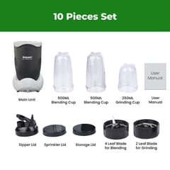Balzano Bullet Mixer Grinder 500W, 3 Jars, 2 Blades, 3 Lids, Blender for Smoothies and Juices, Nutri Blender for Kitchen, Smoothie Maker, Italian Design, Made in India, Black