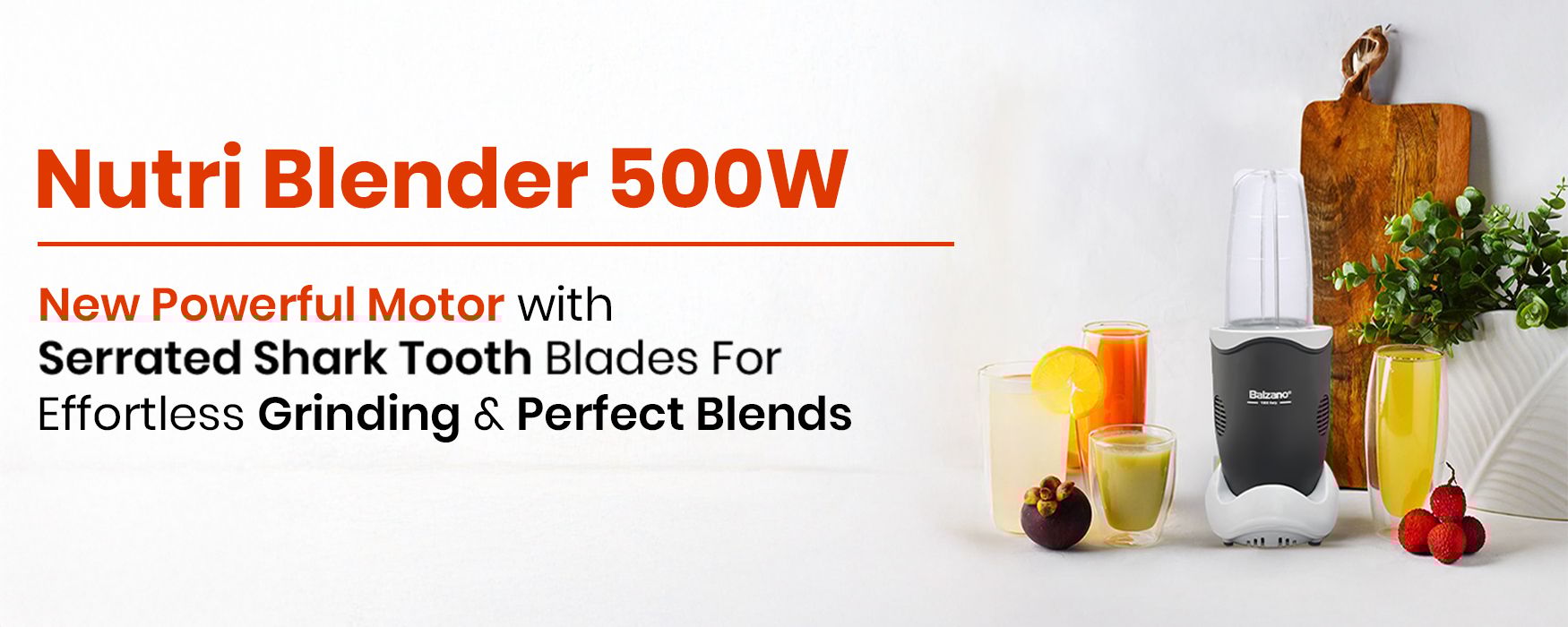 Balzano Nutri Blender 500W | Powerful Motor with Serrated Shark Tooth Blades for Smoothies, Juices & Masala Grinding